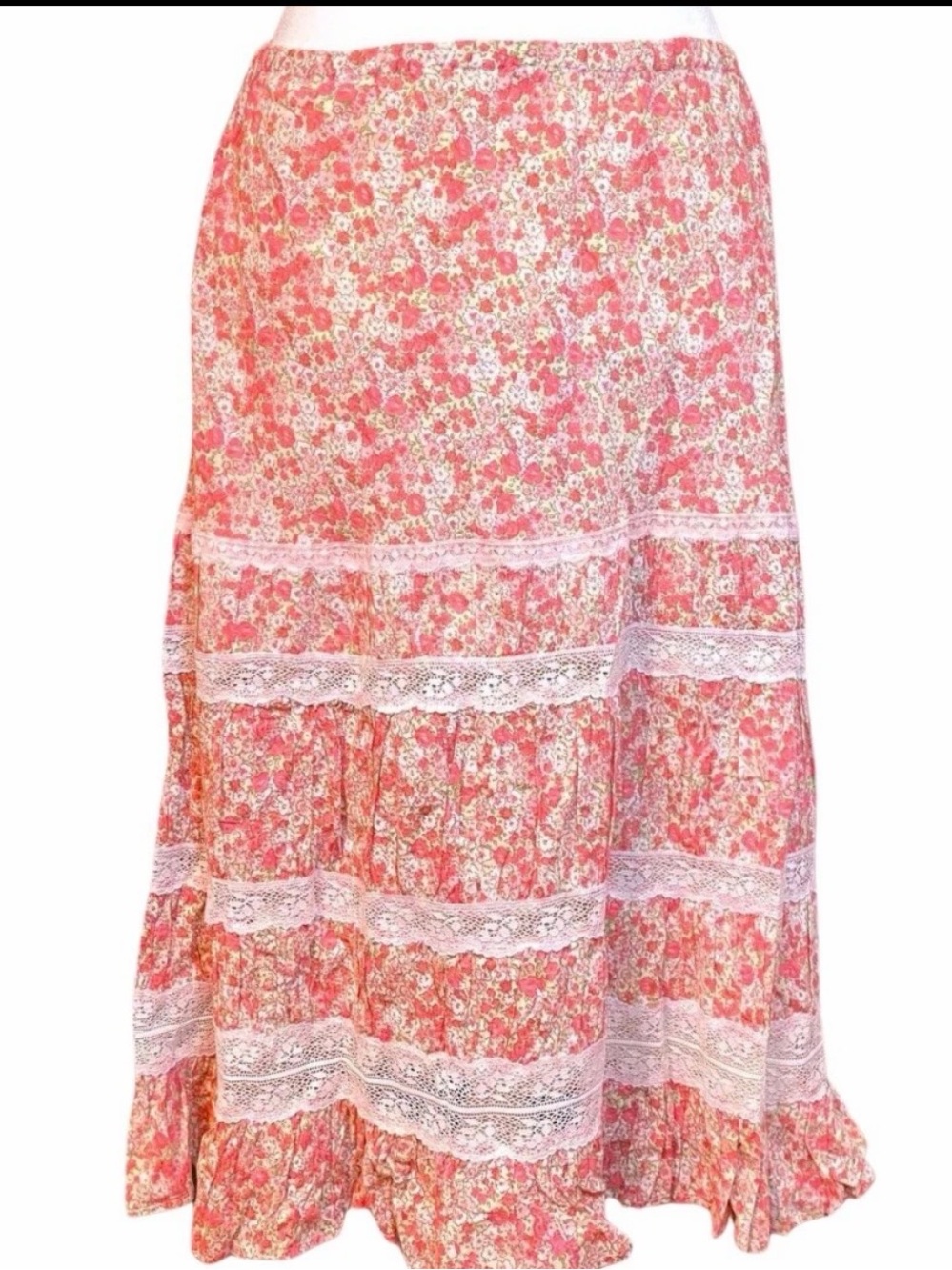Floral Lace Detail Cottagecore Coquette Style Midi Skirt Sz 14